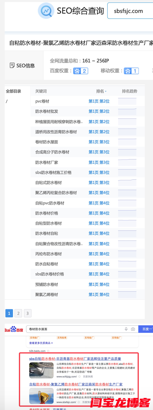 卷材防水屋面2個獨立站權(quán)重達2,seo排名效果非常好