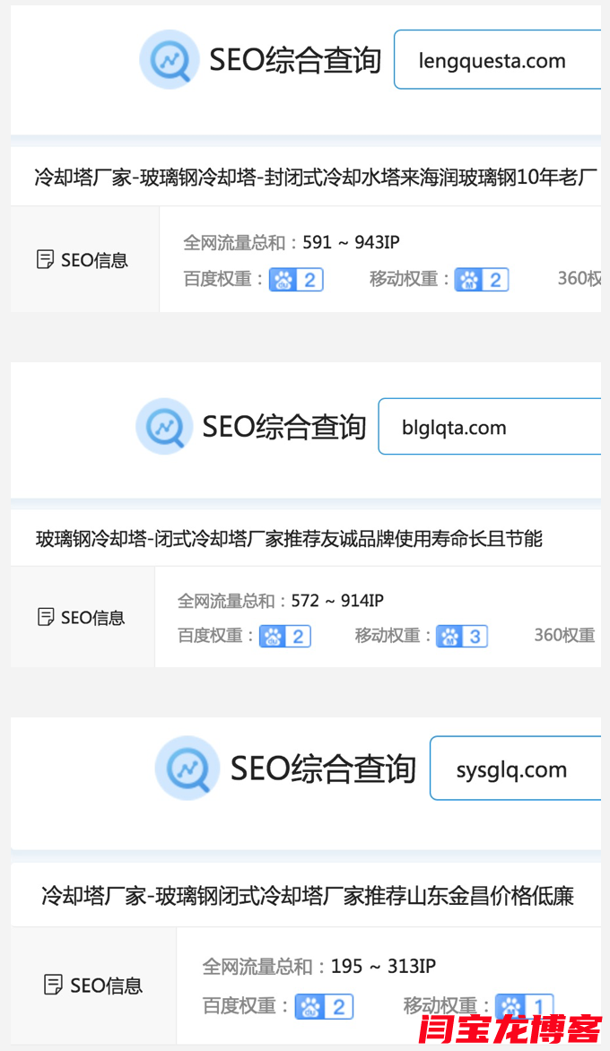 百度優(yōu)化冷卻塔/玻璃鋼冷卻塔廠家3個站seo優(yōu)化權(quán)重相當(dāng)不錯